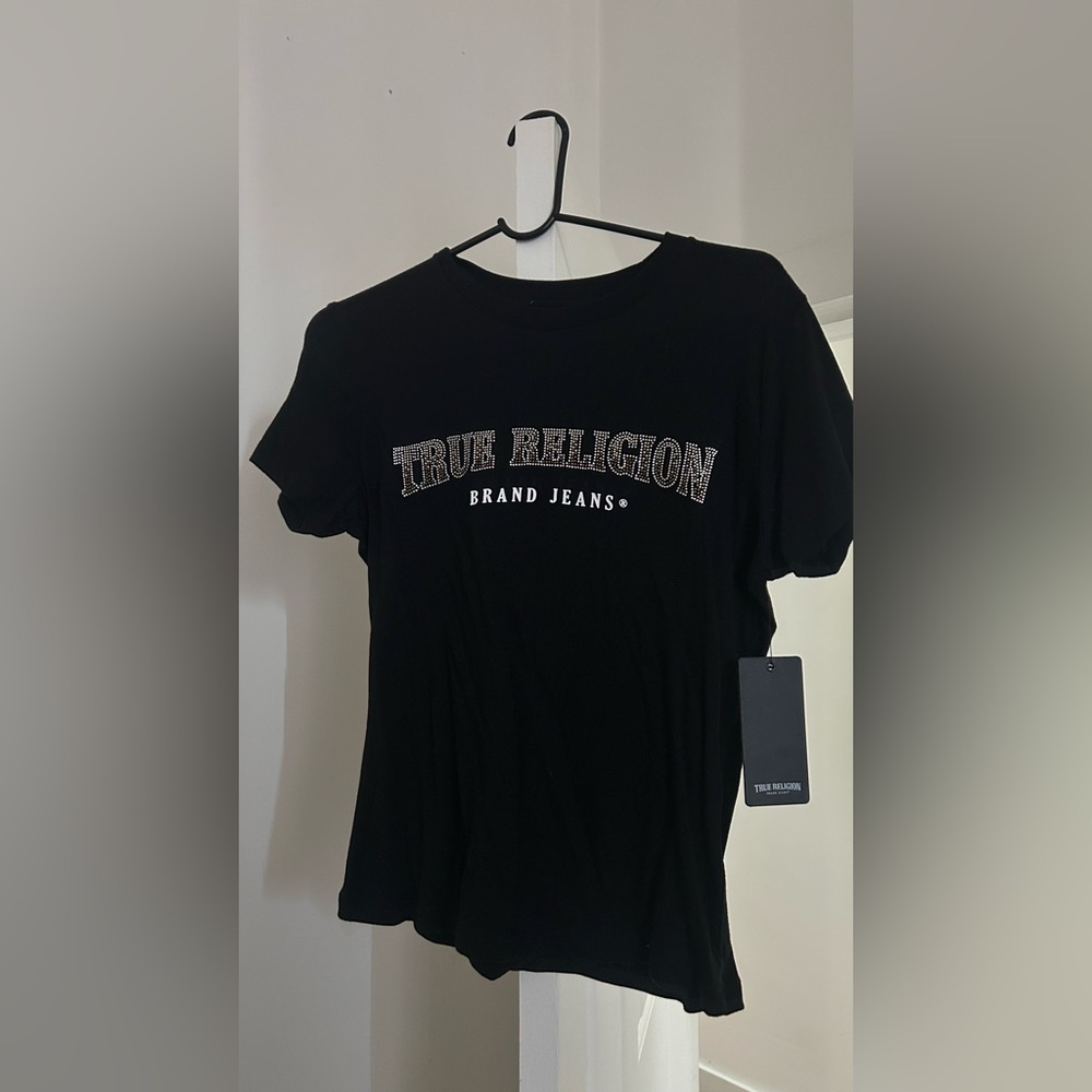 True Religion Women's Short Sleeve Ombre Crystal Arch Logo T-shirt